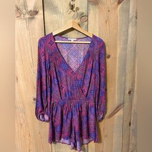 American Eagle Outfitters purple blue boho print romper